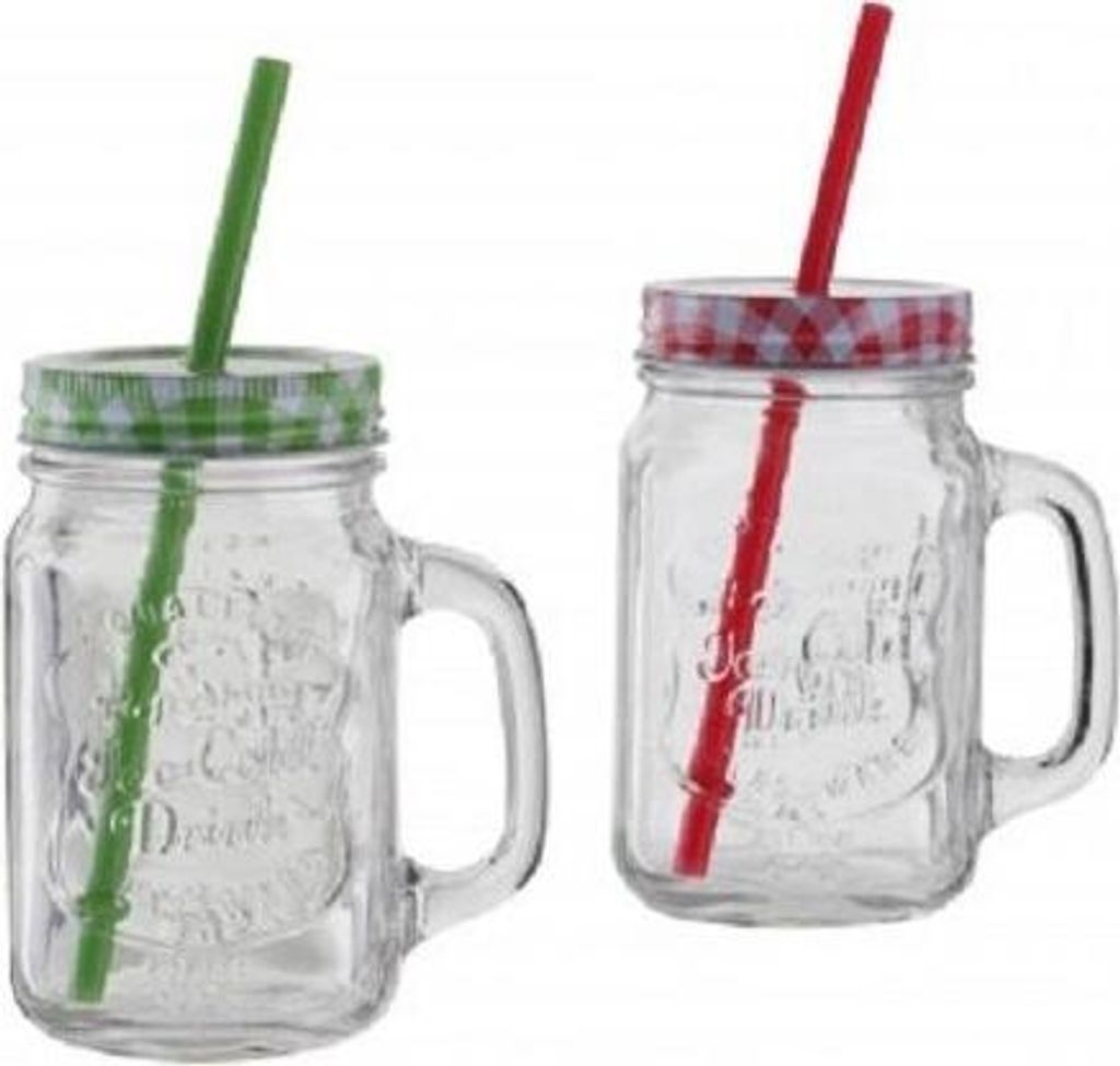 Trinkglas mit Deckel und Strohhalm 2 Stück 450 ml Produktbild 