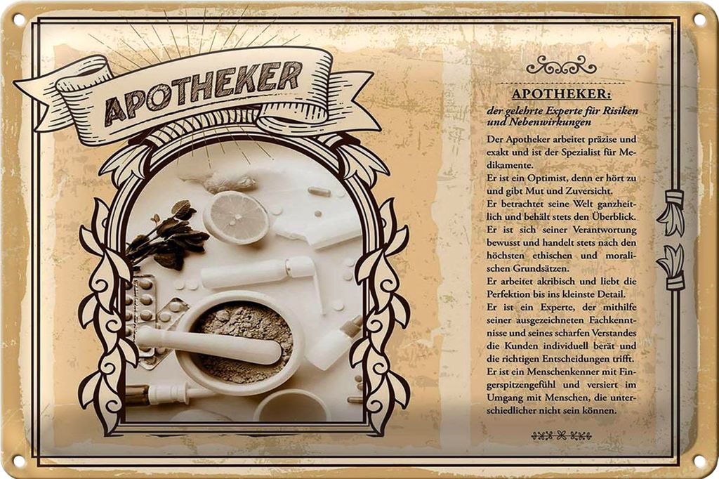Blechschild Berufe 30x20cm Apotheker Risiken Nebenwirkungen