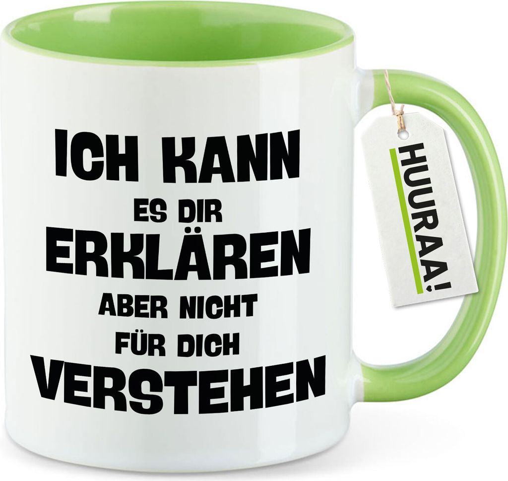 Huuraa Kaffeetasse Kann es erklären nicht verstehen 330ml Grün Keramik Kaffeebecher Geschenkidee