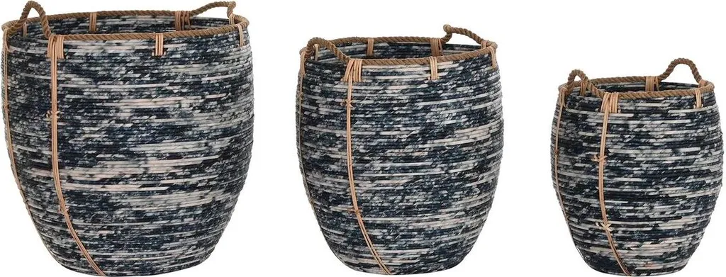 Paniers à Linge et Rangement Salon Style Bohème Noir/Blanc Lot de 3