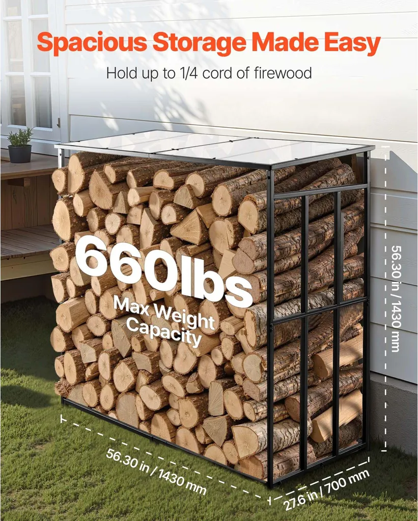 Range-Bûches Mural en Métal 300 kg pour Jardin et Terrasse 143cm - 4
