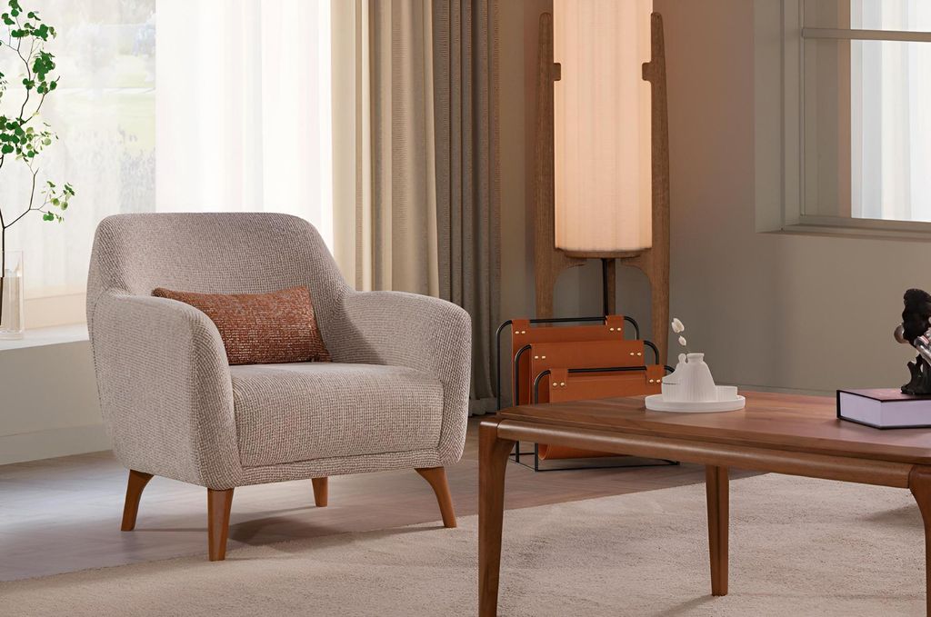 Bequemer Beiger Stoffsessel Designer Polstersitzer Wohnzimmer Möbel