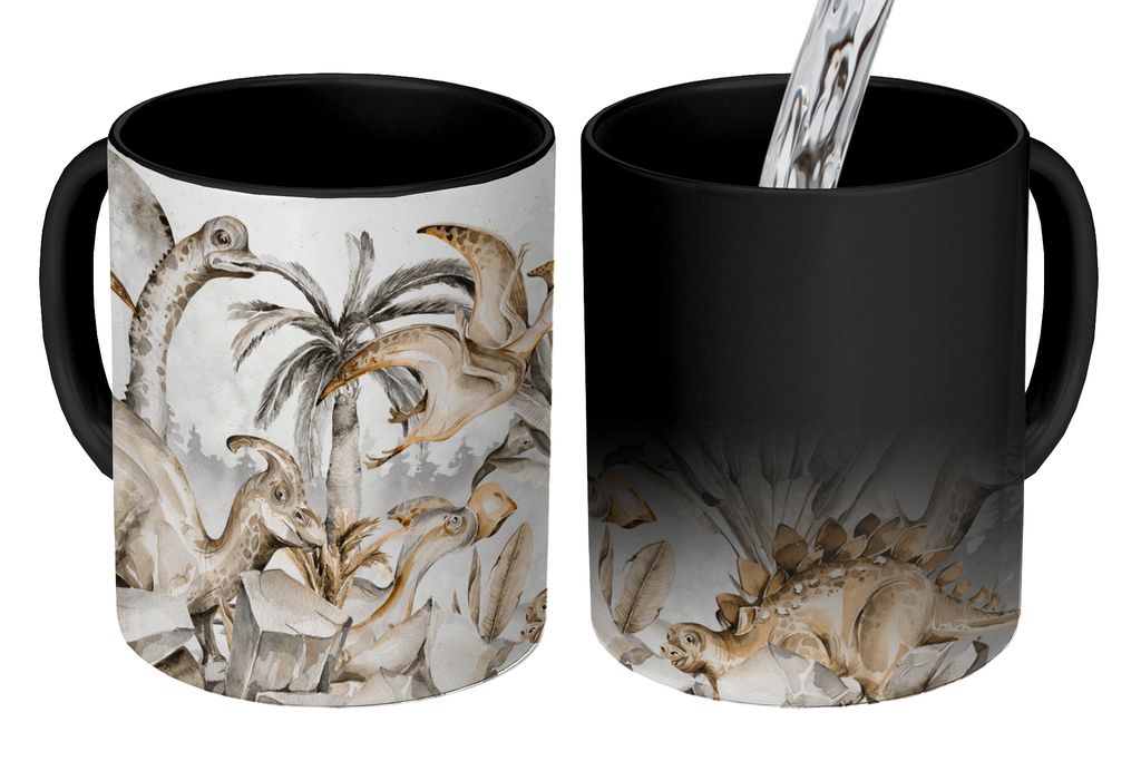 KitchenYeah Zauber Tasse Zaubertasse Magic Dino - Dschungel - Natur - Tiere - Kinder - Kinder 350 ml Farbwechsel Becher Geschenk Geschenkidee - M...