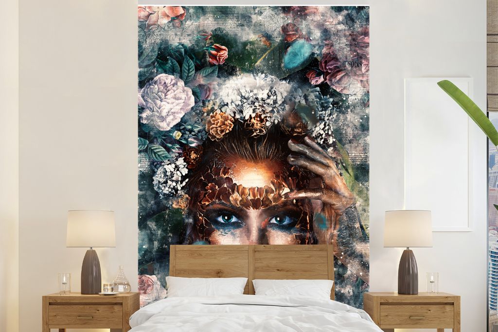 MuchoWow Fototapete für Wohnzimmer oder Schlafzimmer Wandtapete Vinyl Motivtapete Abstrakt - Rauch - Frau - 200x300 cm - Wanddekorationen