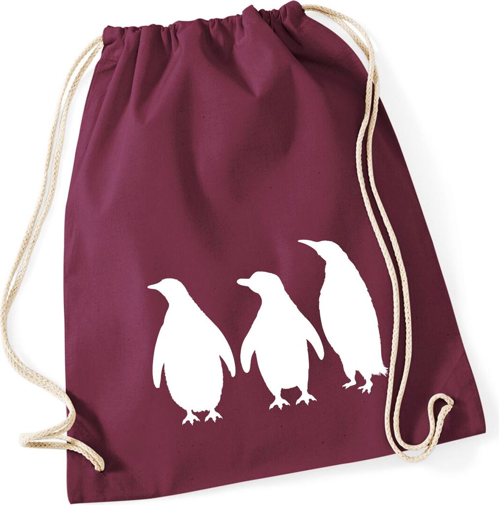 Huuraa Turnbeutel Pinguine Silhouette 12 Liter Burgundy Baumwolle Rucksack Geschenkidee