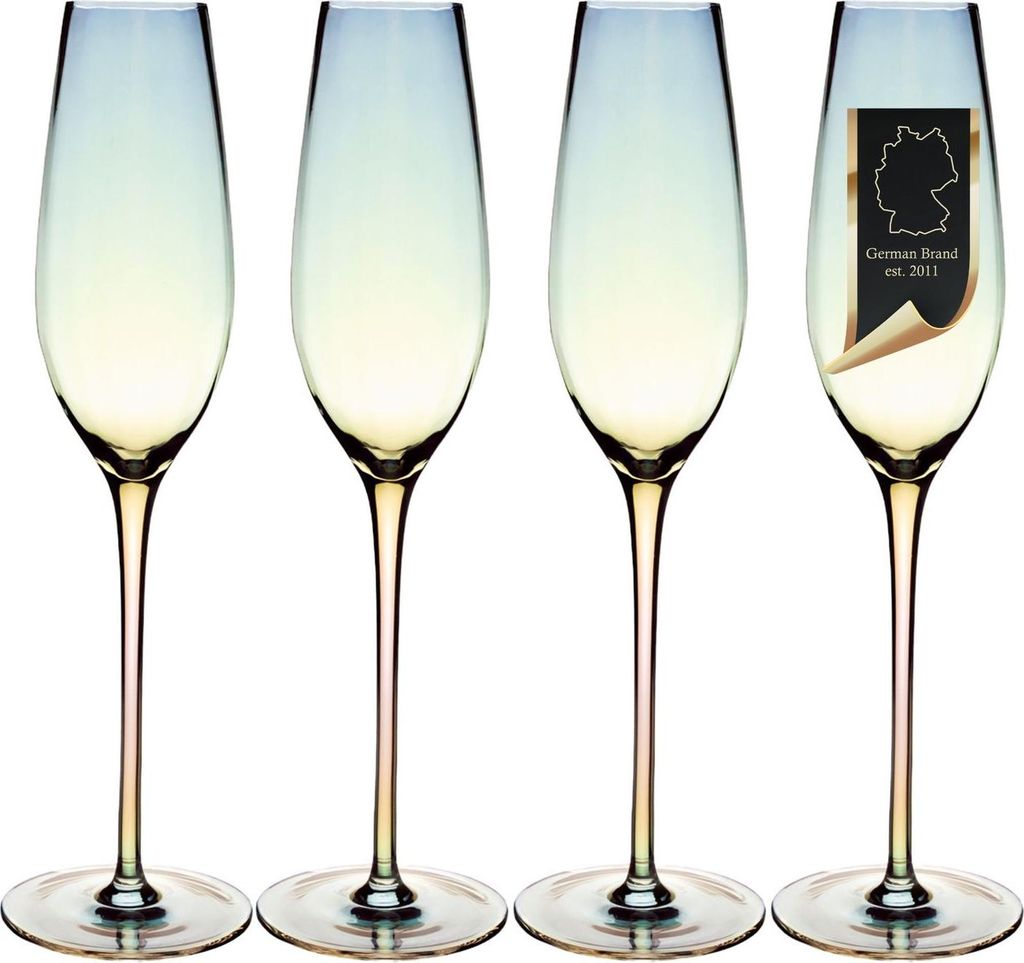 Intirilife 4x Champagner Glas mit Regenbogen Schimmer und Wellenform - 200 ml Füllmenge - Sekt Prosecco Glas Spülmaschinenfest Kristallglas stoß...