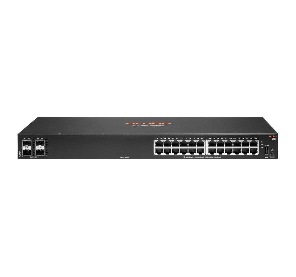 Hewlett Packard Enterprise Aruba 6100 24G 4SFP+ Managed L3 Gigabit Ethernet (10/100/1000) 1U Schwarz