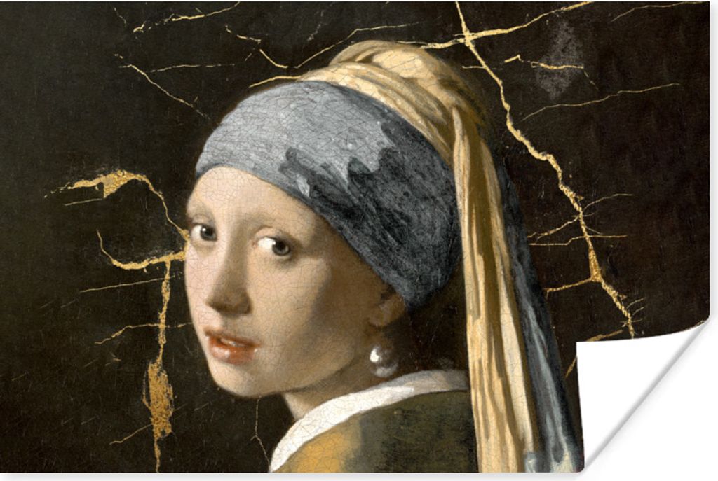 MuchoWow Poster Mädchen mit Perlenohrring - Vermeer - Marmor 180x120 cm - Fotoplakat