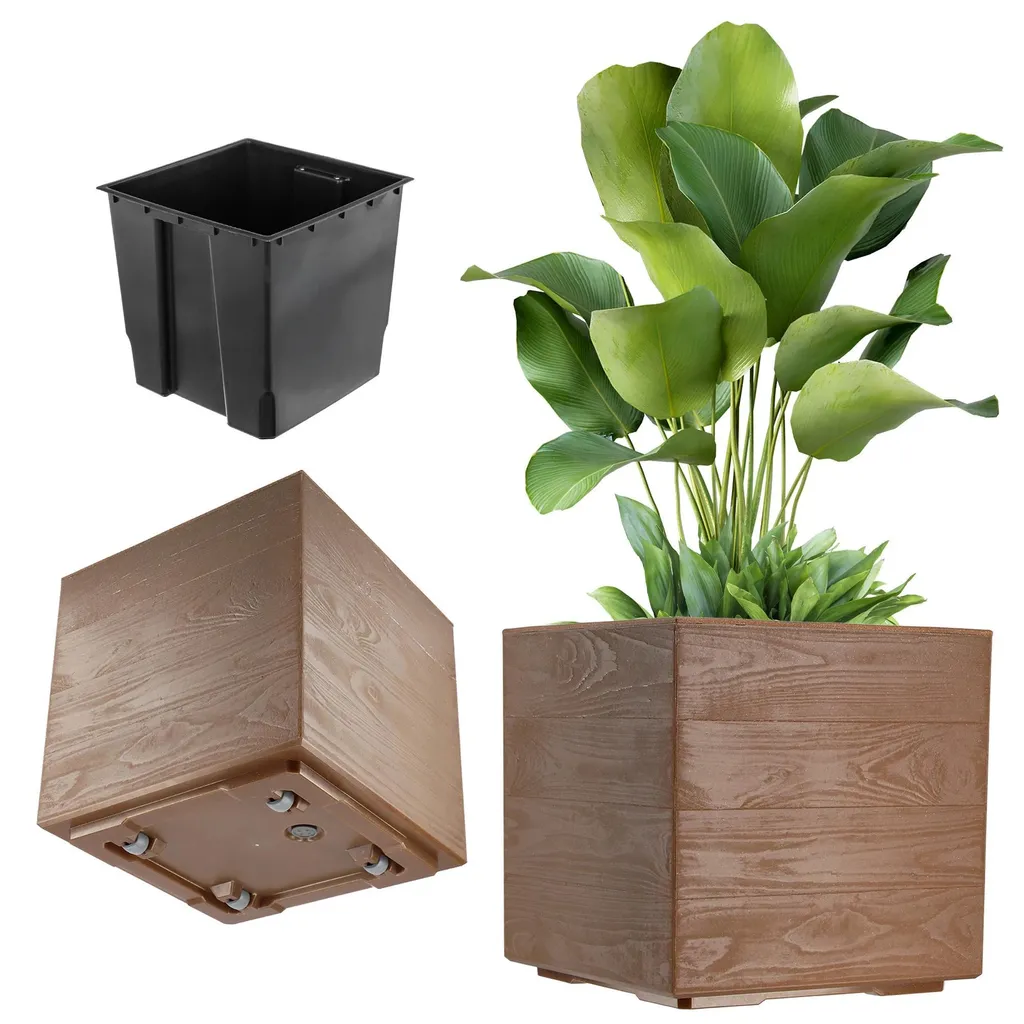 Jardinière Eco design marron 40x40cm mobile avec roulettes invisibles