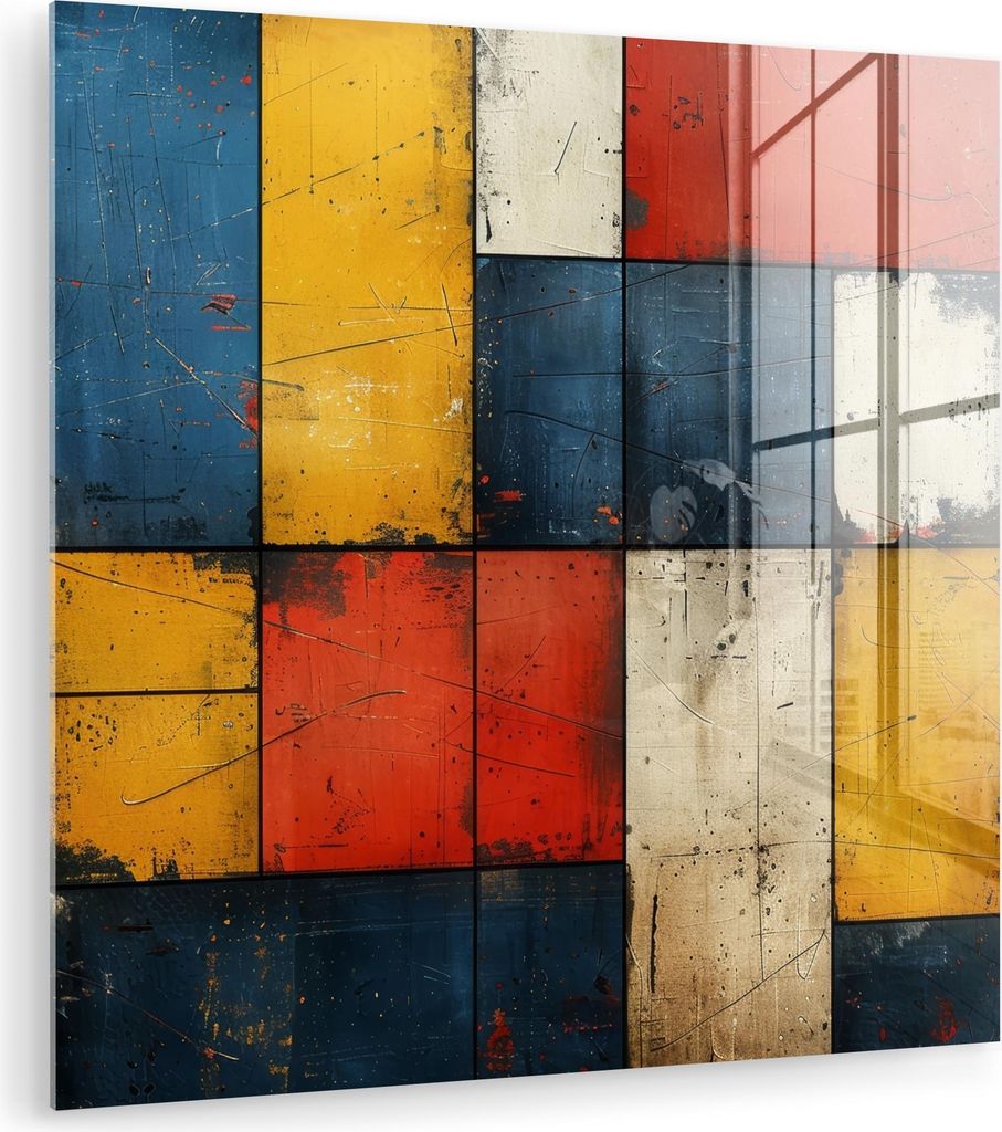 MuchoWow Glasbilder - Bilder auf Wandbild - Foto auf Glas Mondrian-Stil - Kunst - Farbenfroh - Modern 50x50 cm Wanddekoration aus Glas - Acrylglasb...
