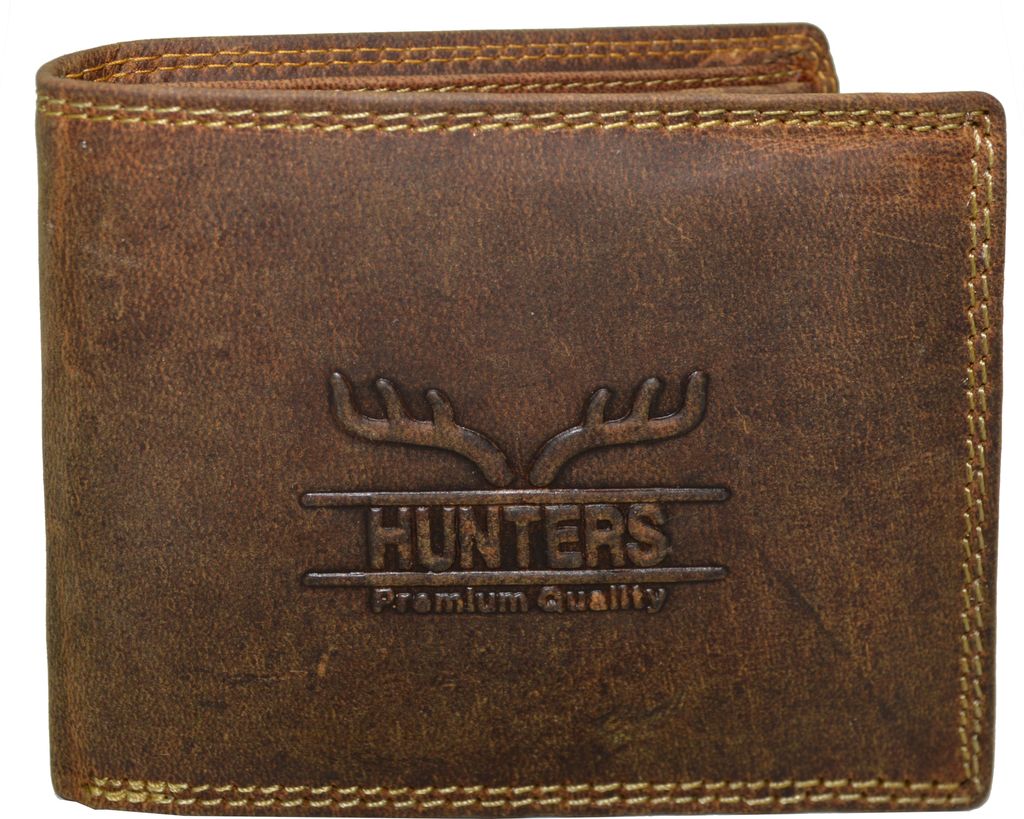 flevado Hunter Portemonnaie Geldbörse Herren Geldbeutel Querformat oder Hochformat Leder Braun