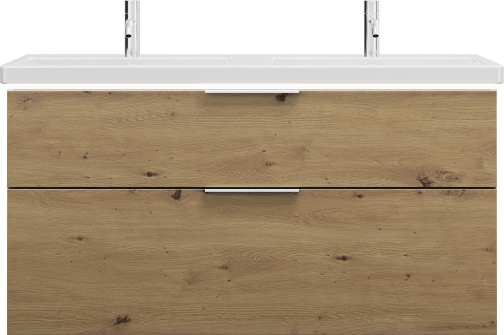 burgbad Eqio Keramik-Doppelwaschtisch inklusive Waschtischunterschrank mit LED-Beleuchtung, mit 2 Schubladen, Breite 1230mm, SEZC123F5662C0001G0146