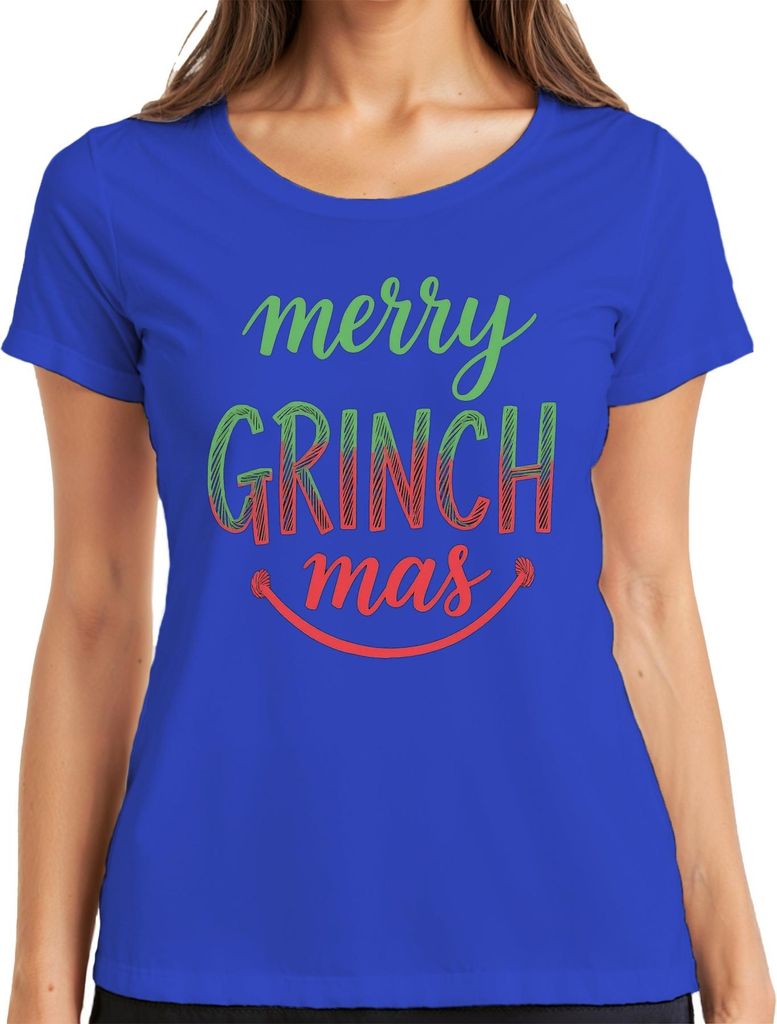 merry GRINCH mas Weihnachten Lustig Grinch Geschenk Familie Spaß Damen T-Shirt, Blau, M