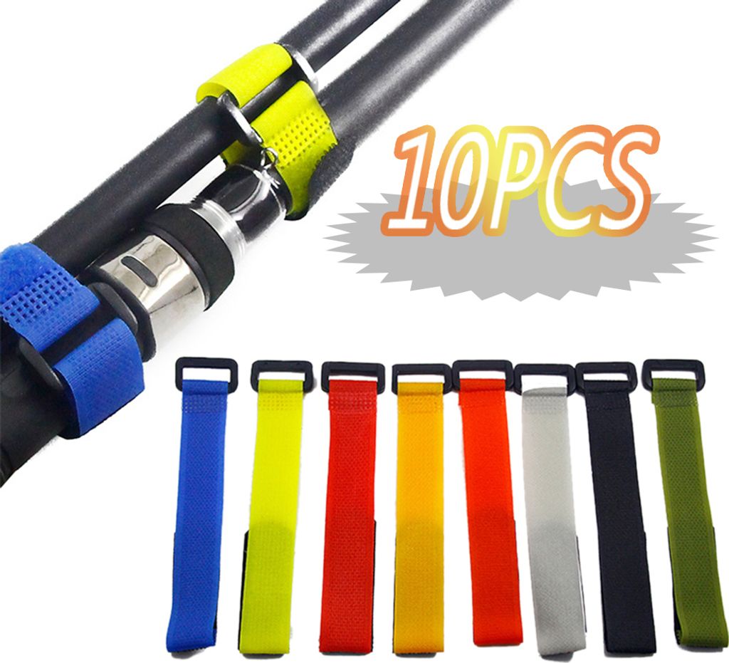 10 Stück wiederverwendbare Angelruten-Krawatte, Magic Tape Bands, Gürtelriemen, Fischzubehör, zufällige Farbe