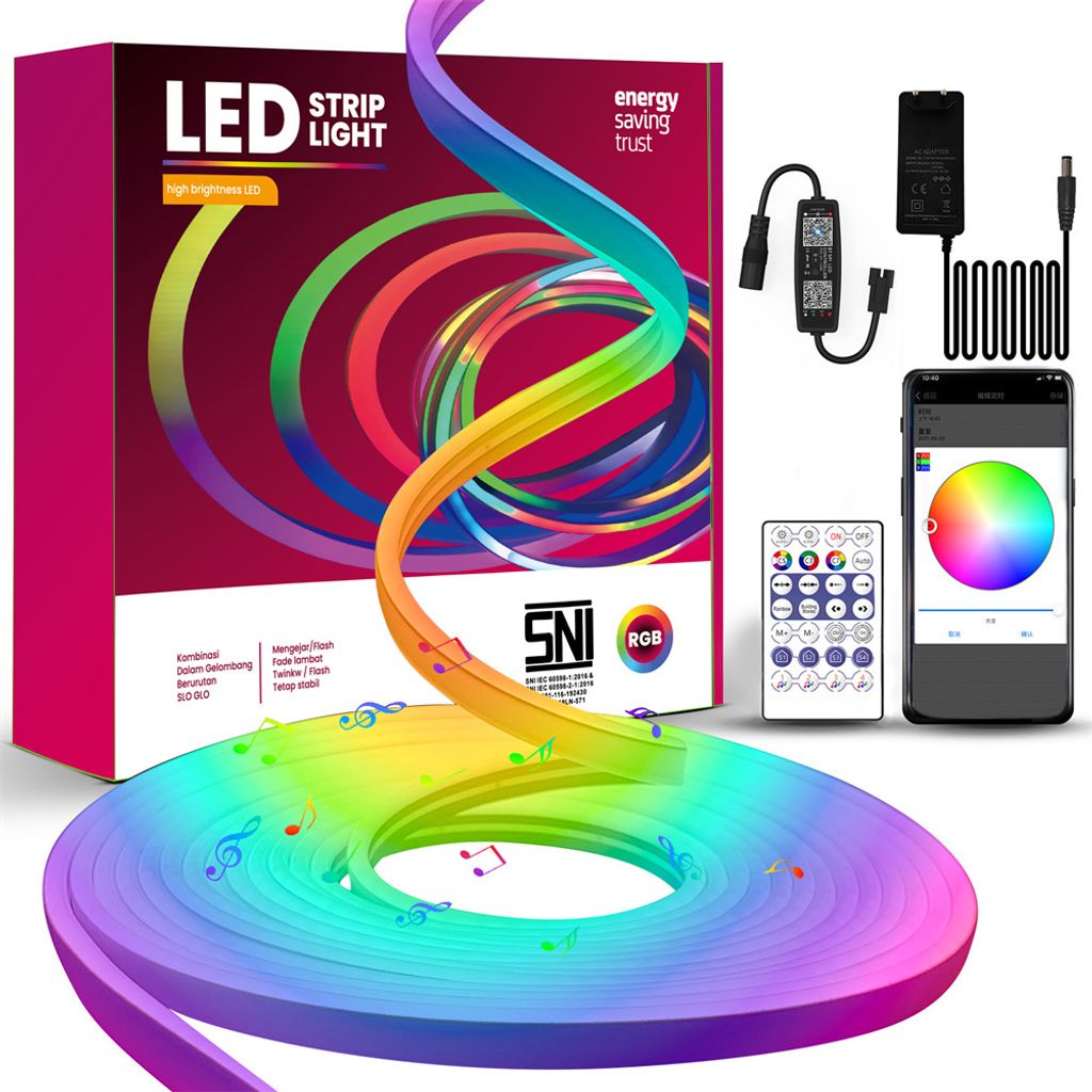 5m Neon LED Streifen RGBIC, Neon LED Streifen 12V, IP65 Neon Lichtstreifen, DIY flexibler LED Streifen mit Fernbedienung