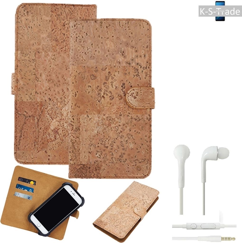K-S-Trade Hülle kompatibel mit Samsung Galaxy S10 (Dual-SIM) + in ear Kopfhörer Kork Handyhülle Cover Schutzhülle TPU Case Bumper in Hellbraun,