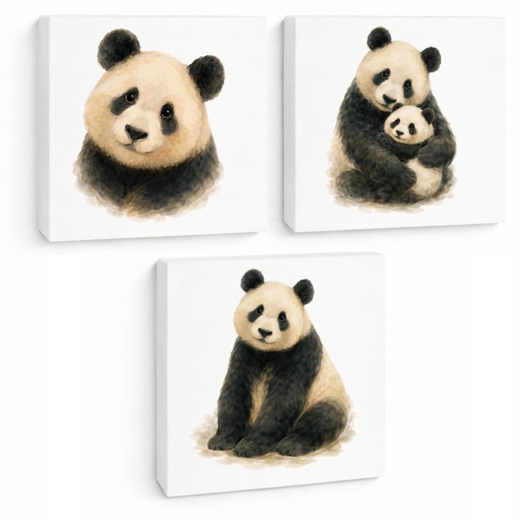 Pandaglück 3er Set Holzbilder in 10x10 cm zum Stellen oder Aufhängen er 3er Set