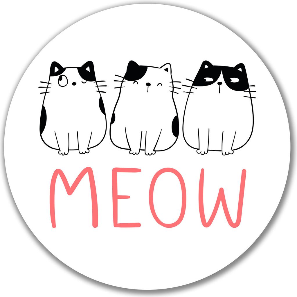 Huuraa Aufkleber Katzen Meow Comic 10cm rund Sticker Geschenkidee