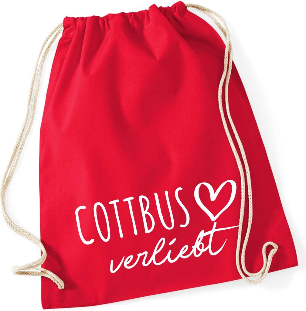 Huuraa Turnbeutel Cottbus verliebt 12 Liter Classic Red Baumwolle Rucksack Geschenkidee