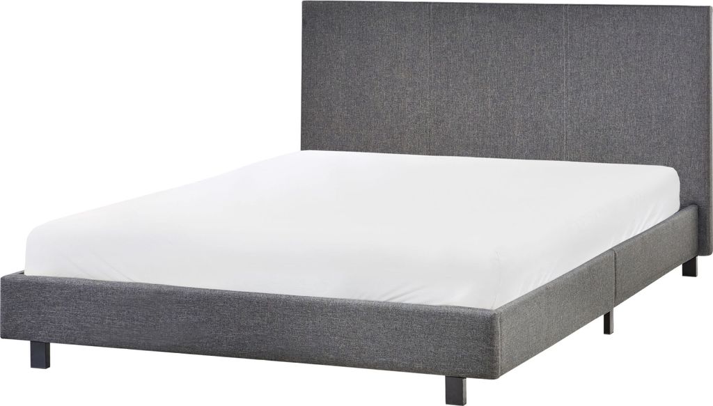 BELIANI Polsterbett Grau Stoffbezug mit Lattenrost 140 x 200 cm Extra Hohes Kopfteil Schwarze Metallbeine Klassisch Modern Doppelbett