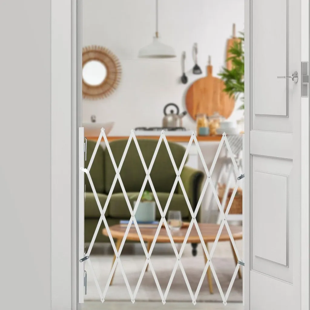 Barrière pour chien bois de bambou blanc avec largeur ajustable XL 120