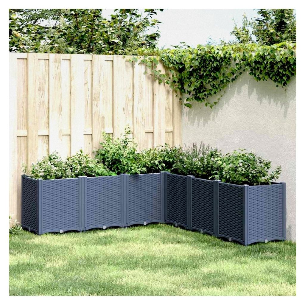 Blumenkasten, blau, grau, 160 x 160 x 53 cm, Polypropylen, Hochbeet, Pflanzschale für Blumen, Sukkulenten, Terrasse, Patio, Balkon