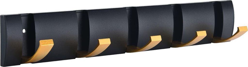 ASKSA 5 Klappbar Haken Hakenleiste Garderobe fuer Eingangsbereich, Wand, Tuer, Badezimmer, Schlafzimmer, Schwarz Gold