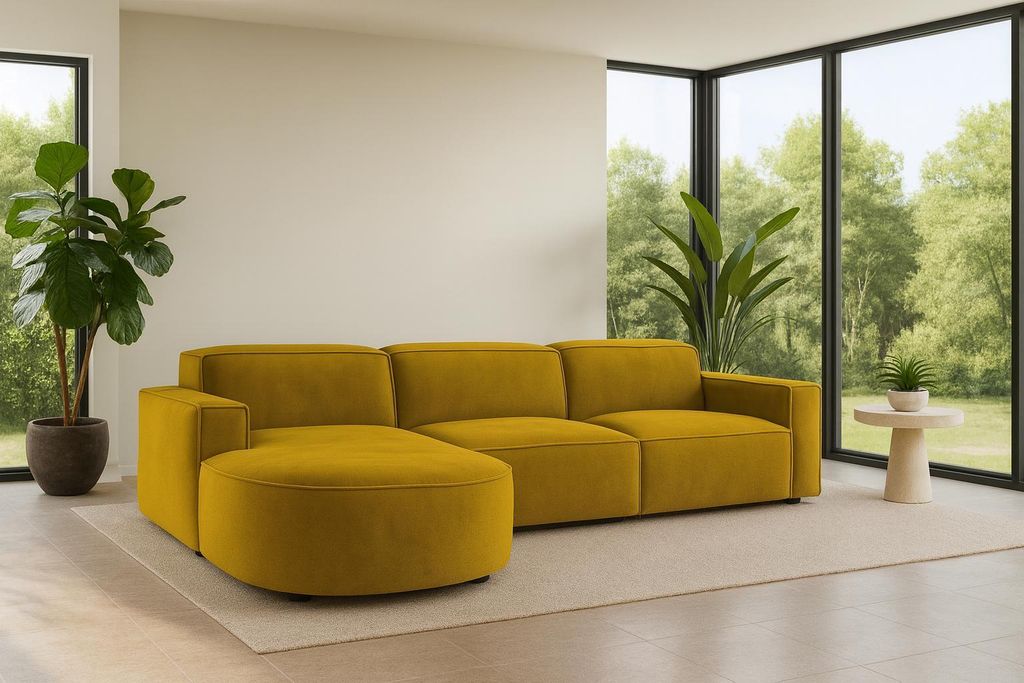 Kaiser Möbel Ecksofa Cursal Round L-Form, Stoff Salvador, Gelb, Links