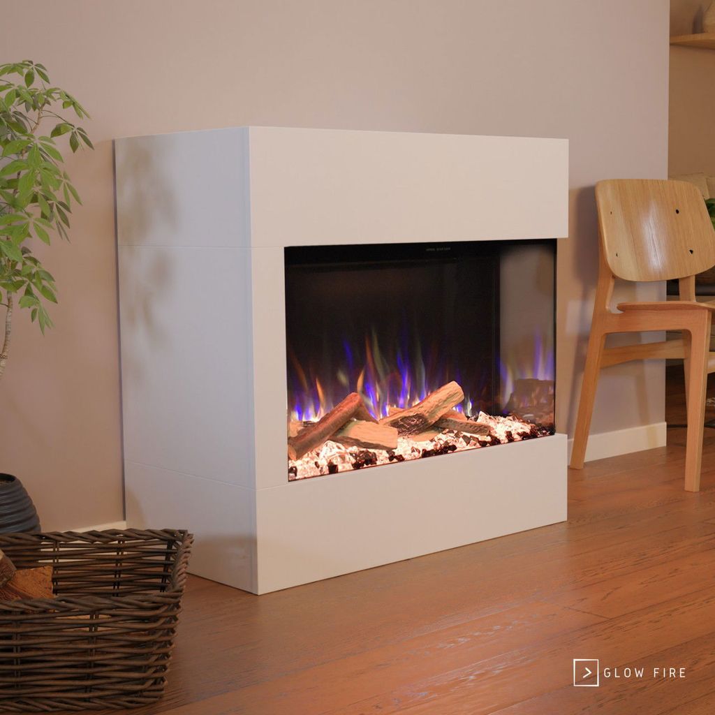 Glow Fire Elektrokamin 'Portia Mini Rechtsoffen| LED Standkamin in weiss mit Heizung (1500 W) | HxBxT: 90 x 86,7 x 45 cmcm