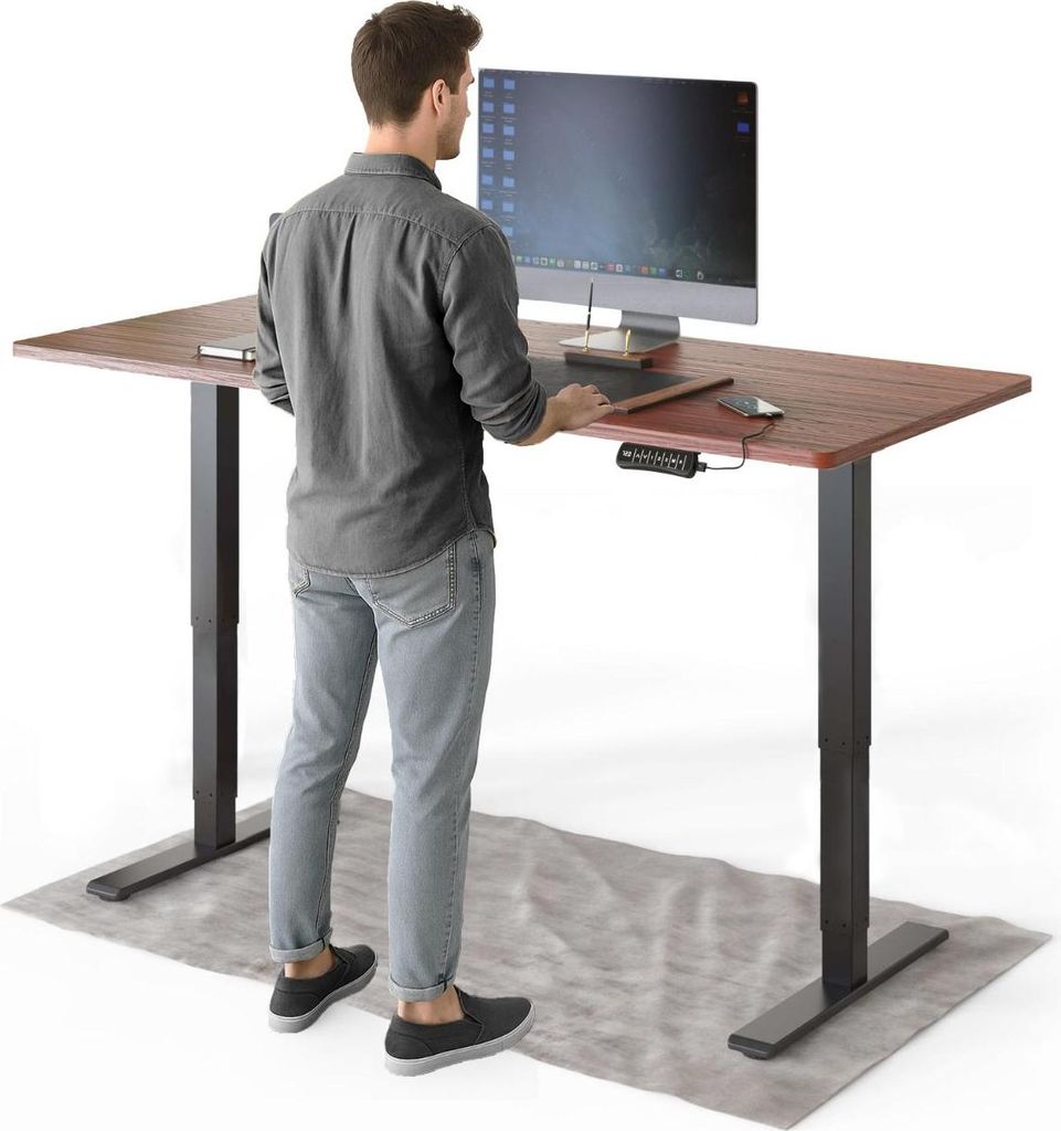 DESKSPACE PRO Plus Elektrisch höhenverstellbarer Schreibtisch, 160x80 cm Stehpult mit Memory-Funktion, Mahagoni Tischplatte, Schwarzes Gestell