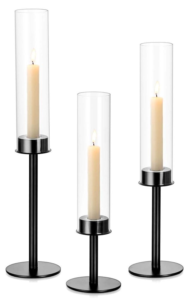 Kerzenständer aus Glas für Stabkerzen Schwarz: 3er Set für moderne Tischdekoration