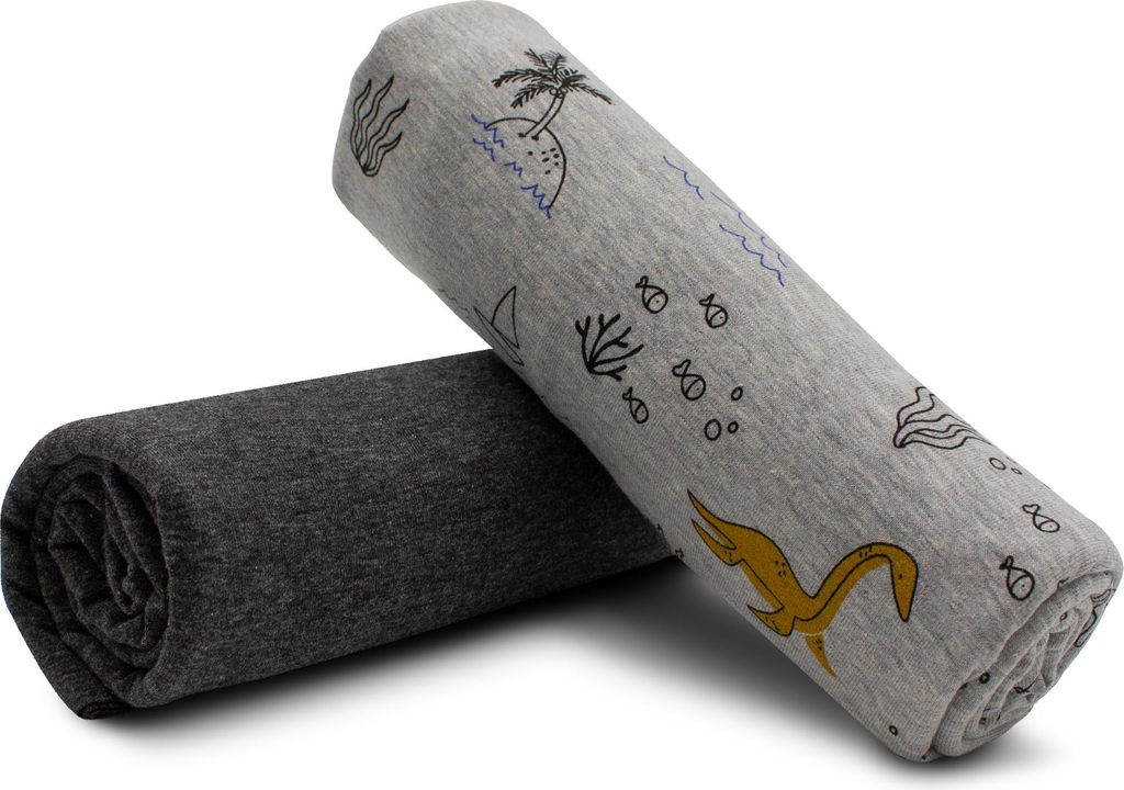 Jerseystoff 2er Set 0,5m Design + 0,5m UNI Jersey Kinderkleidung nähen DIY Projekt Set05 Wasserdinosaurier