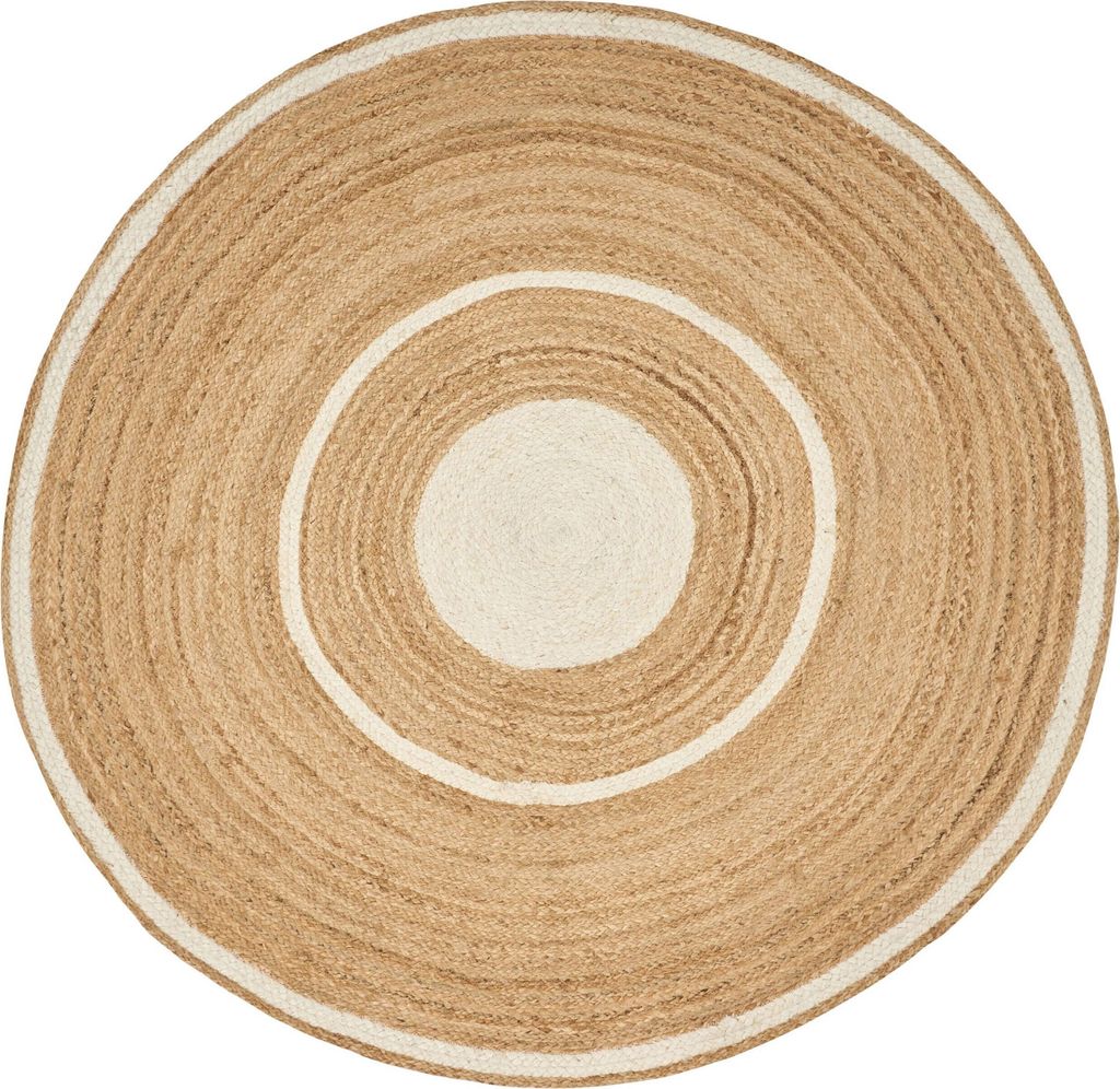 BELIANI Teppich Beige / Cremeweiß Jute und Baumwolle Rund 140 cm Kurzflor mit Kreisen Handgewebt Boho für Fußbodenheizung Flur Wohnzimmer Es...