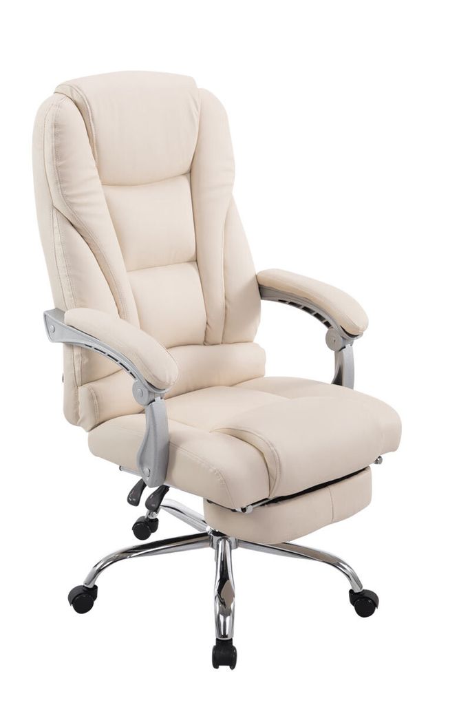 DELUKE Bürostuhl MIAMI - 118x68x64, Creme | Kunstleder | Metall in Chromoptik Gestell | ergonomische Bürostühle Homeoffice Stuhl mit Rollen