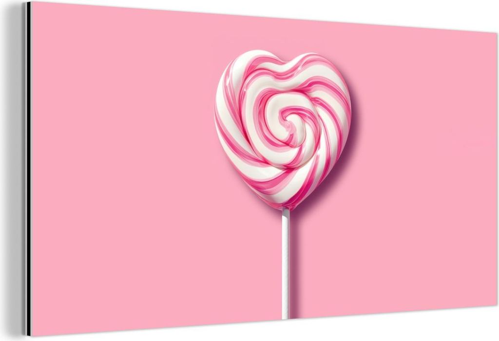 MuchoWow Wanddekoration Metall Metallbild Wandkunst 40x20 cm Süßigkeit - Lutscher - Herz - Rosa MuchoWow Aluminium Gemälde - Bild - Aluminium