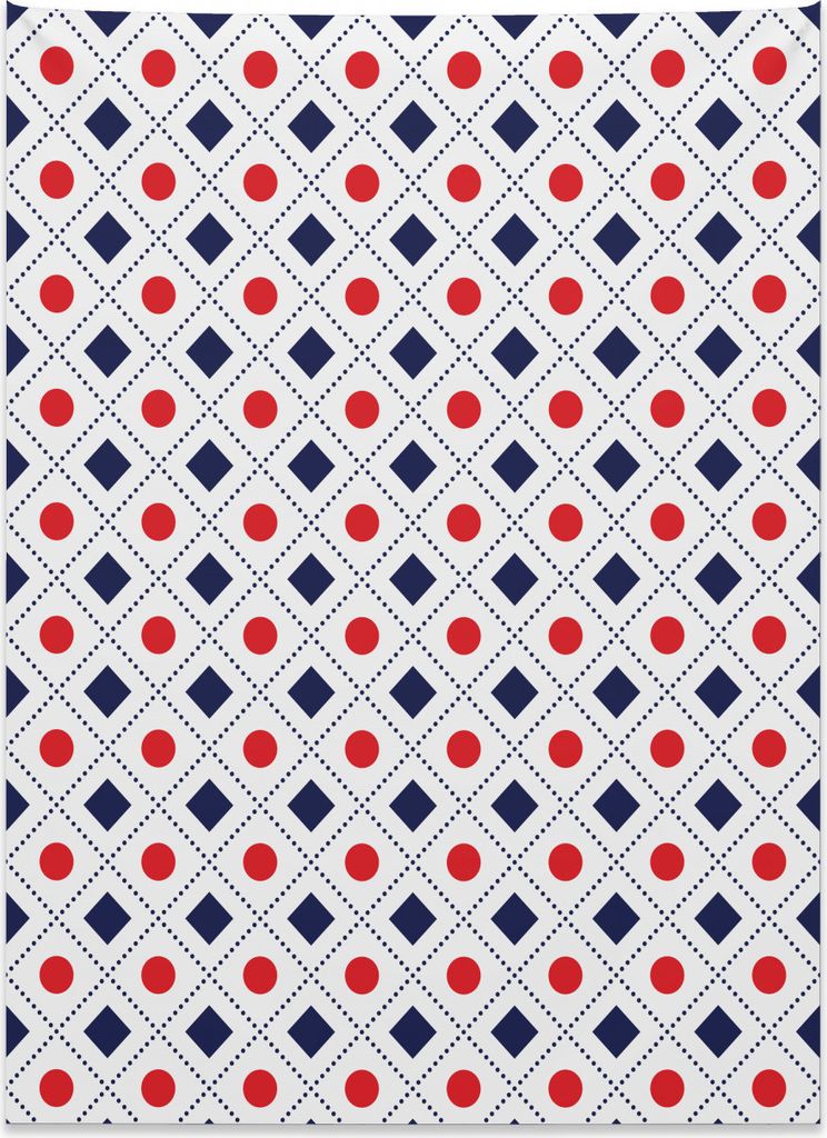 Abakuhaus Navy und Rot Wandteppich, Kreise Quadrate aus Weiches Mikrofaser Stoff Kein Verblassen Klare Farben Waschbar, 110 x 150 cm, Marineblau We...