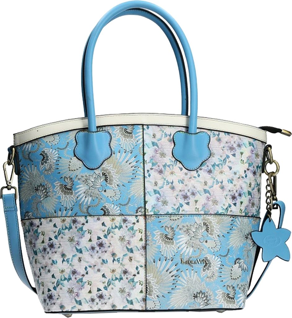 Laura Vita Damen Shopper Henkeltasche Blumenmuster Handtasche Adamier 01, Farbe:Blau