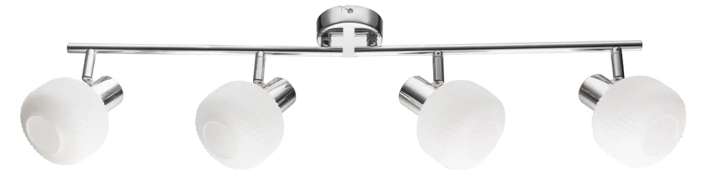 Plafonnier 4 bras avec abat-jours rainurés blancs et structure argent