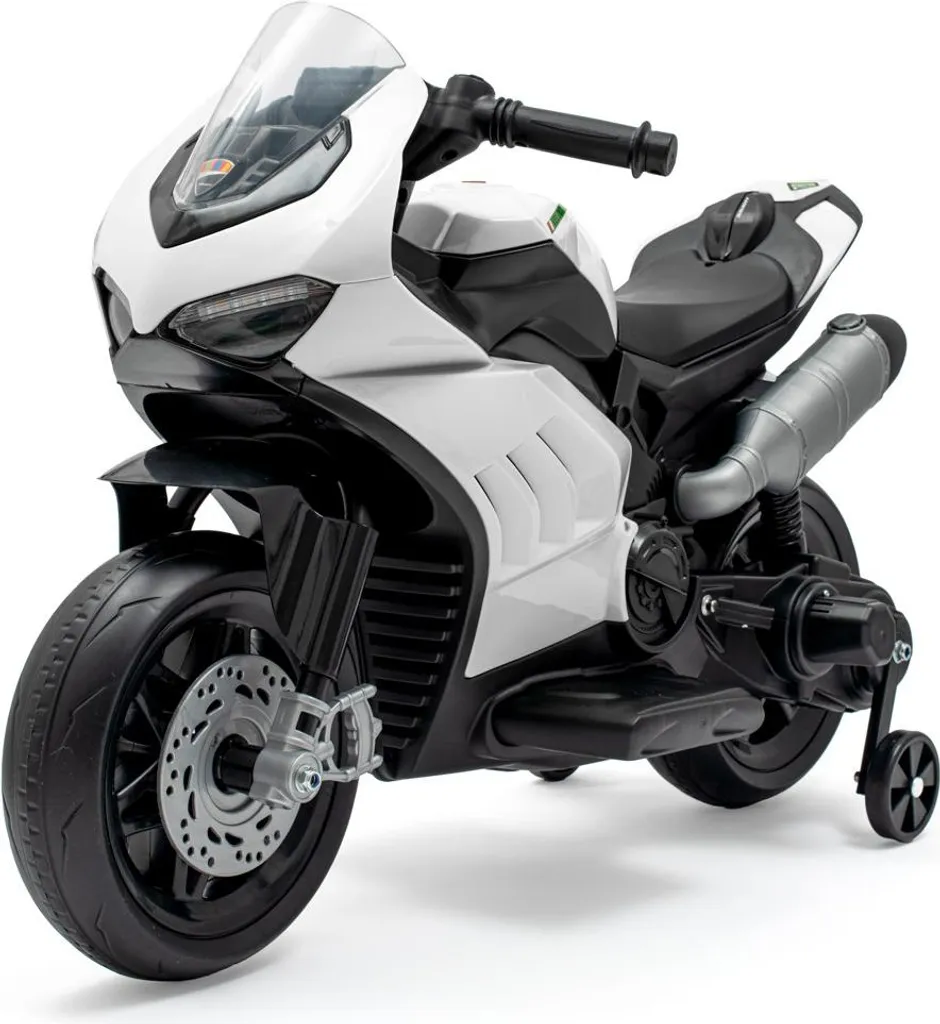 Moto électrique Baby Mix Supersport blanche stable et sécurisée pour enfant