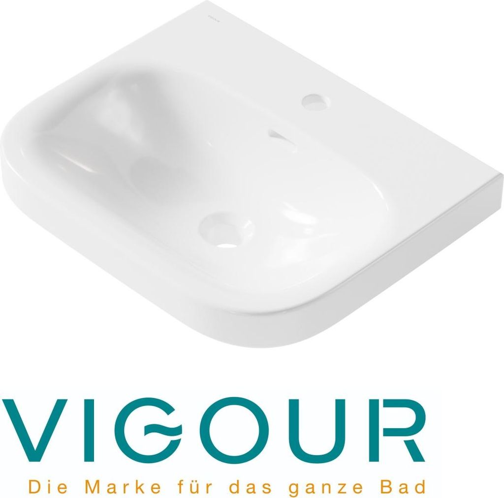 VIGOUR DERBY Waschtisch Waschbecken 55x45cm mit Hahnloch und Überlauf, weiß