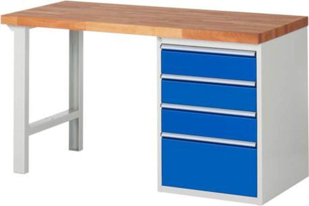 Werkbank mit 4 Schubladen - Vollauszug - 150:3 / 270:1 - 840 x 1.500 x 700 mm (HxBxT) - Traglast 1.000 kg - Buche
