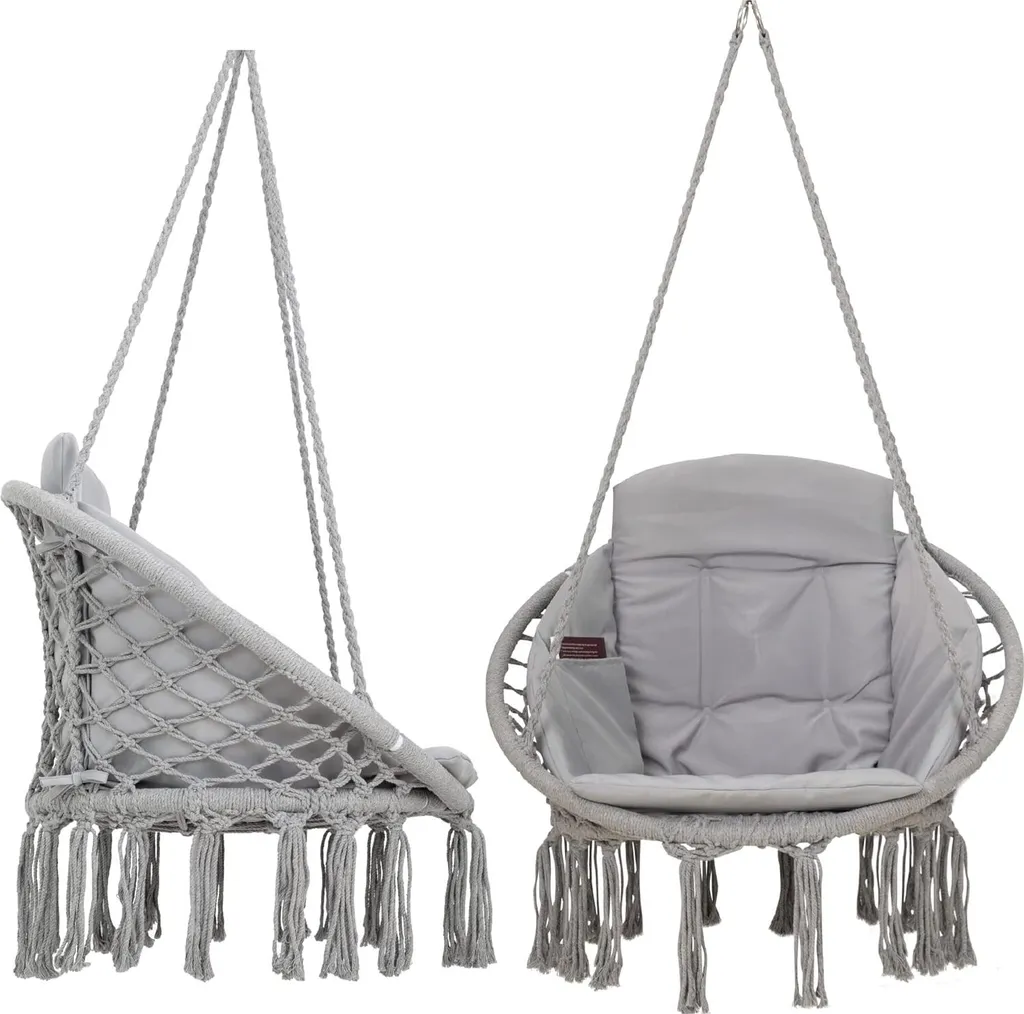 Fauteuil de jardin suspendu gris 84x84 cm avec set de coussins confort