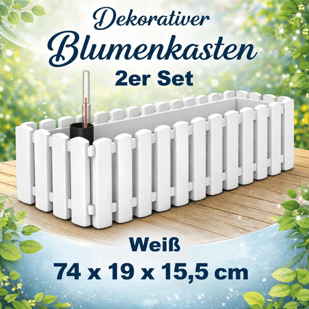 2 Blumenkasten Wasserreservoir Balkonkasten Pflanzkasten Balkonkästen Weiß