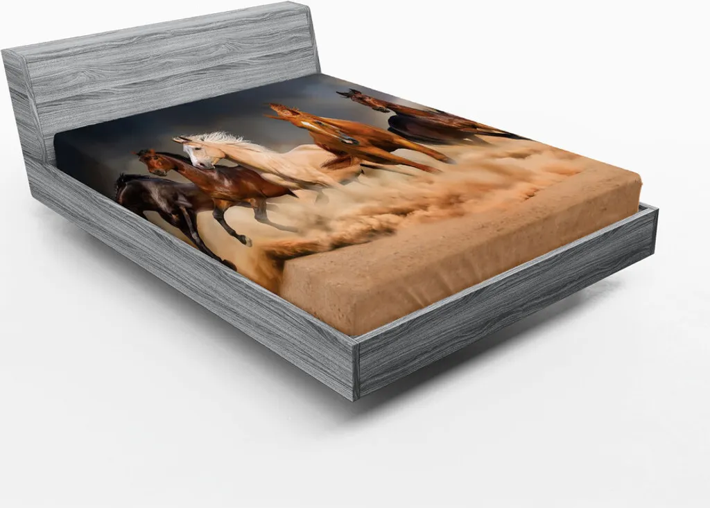 Lenzuolo con Angoli 180x200 ABAKUHAUS Cavalli al Galoppo Marrone