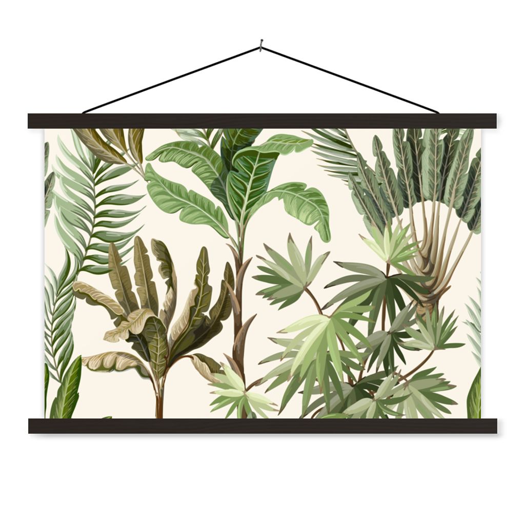 MuchoWow Textilposter Dschungel - Palme - Bananenstaude - Kinder - Natur - Pflanzen 150x100 cm mit schwarzem Rahmen - Schlafzimmer