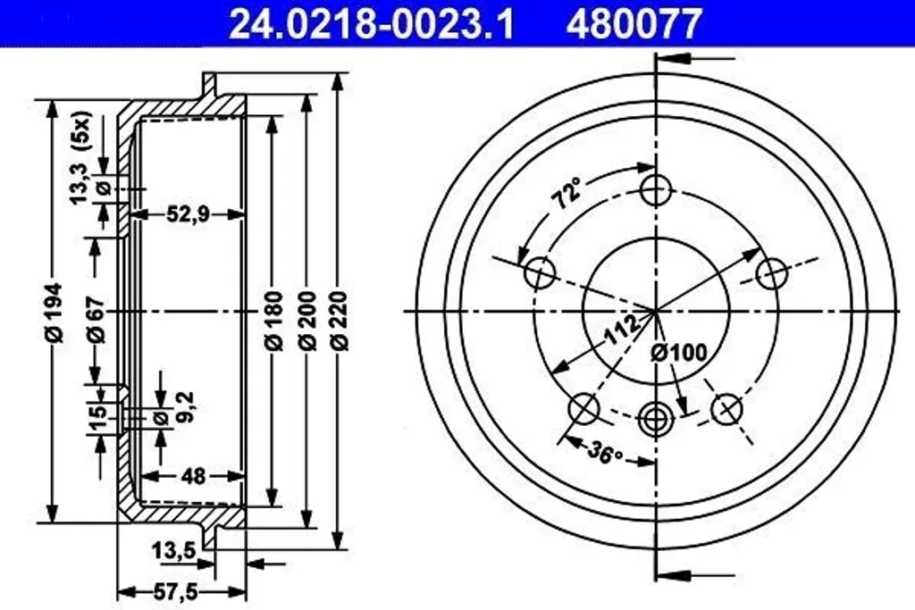 Tambour de frein ATE 24.0218-0023.1 pour Mercedes Classe A W168 OE 1684230201