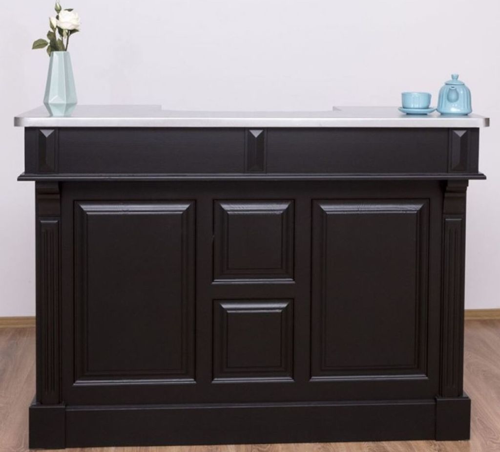 Casa Padrino Landhausstil Theke Schwarz / Silber 150 x 65 x H. 107 cm - Massivholz Thekentisch mit verzinkter Tischplatte - Barmöbel im Landhausstil