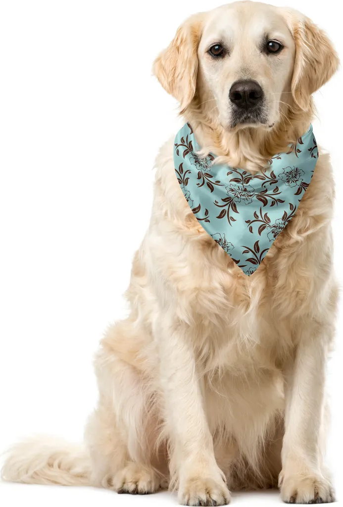 ABAKUHAUS Bandana Pet Artistica 55x55 cm Fiori Rami Azzurro Marrone