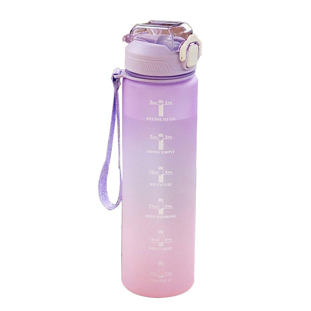 Sportwaterfles van 1 liter met rietje en tijdmarkeringen, Productafbeelding 
