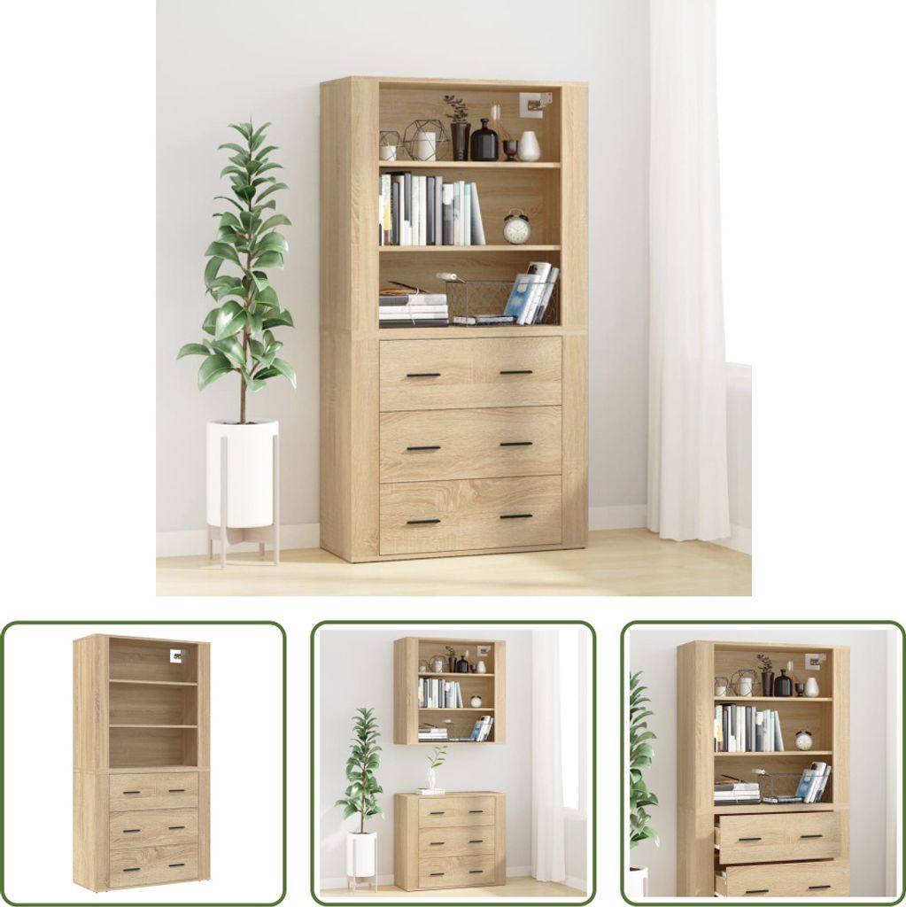 The Living Store Highboard Sonoma-Eiche Holzwerkstoff